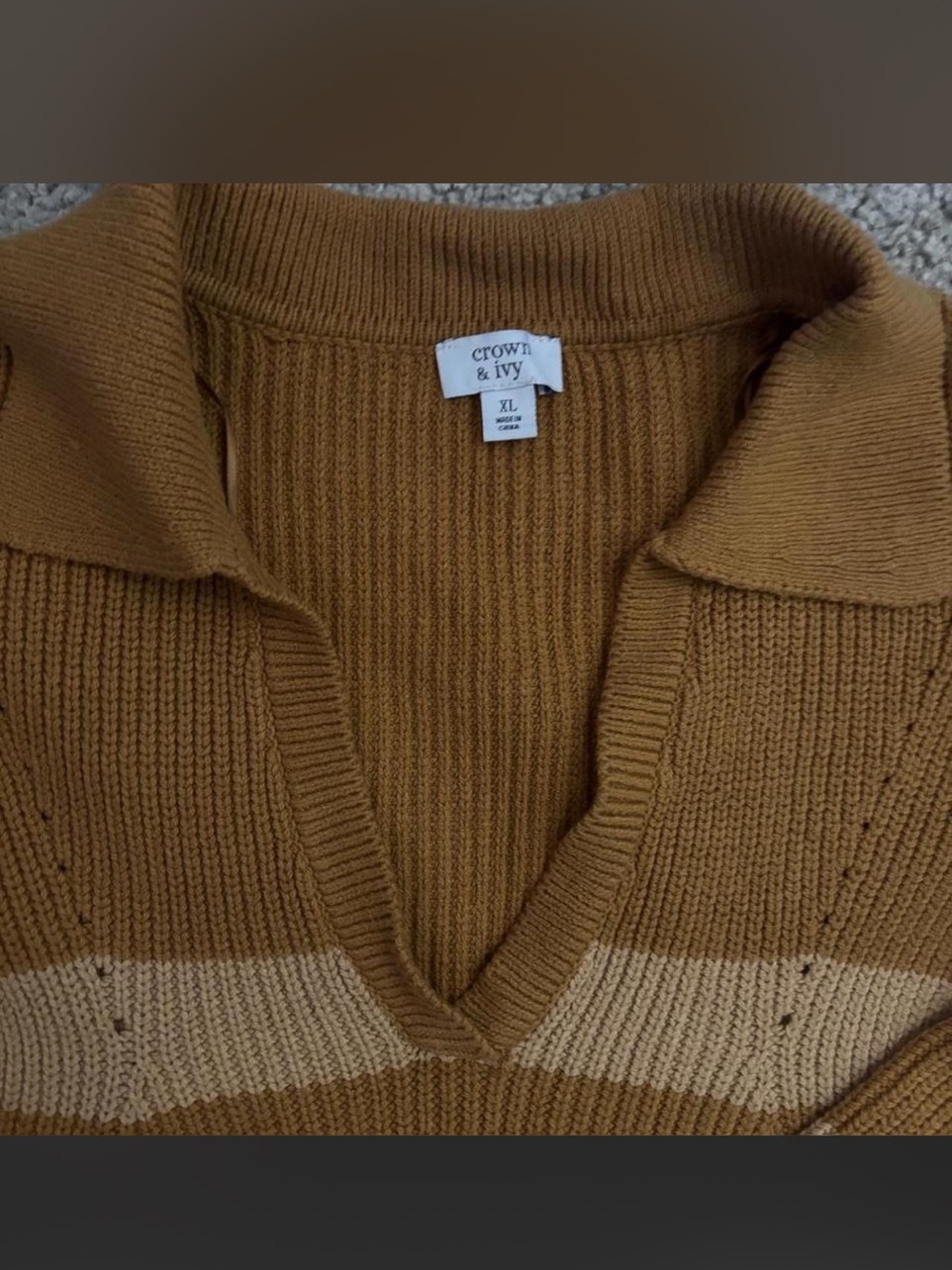 Crown & Ivy Brown & Beige Striped Collared Sweater - Picture 2 of 4